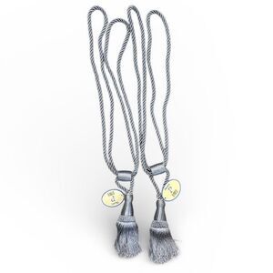 Vintage Large Window Curtain Tiebacks Silver Gray Tassel Rope Pair 24” 6” NWT